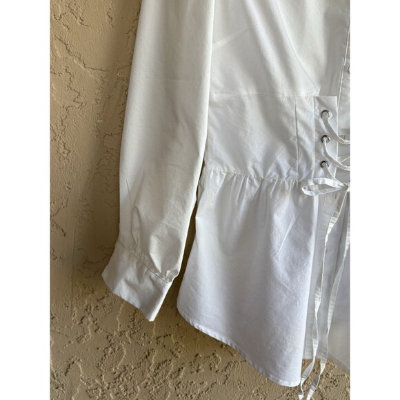 NY & Company White Small Lace Up Witchy Bodice Long Sleeve Woman’s Fairy Blouse - Picture 9 of 9